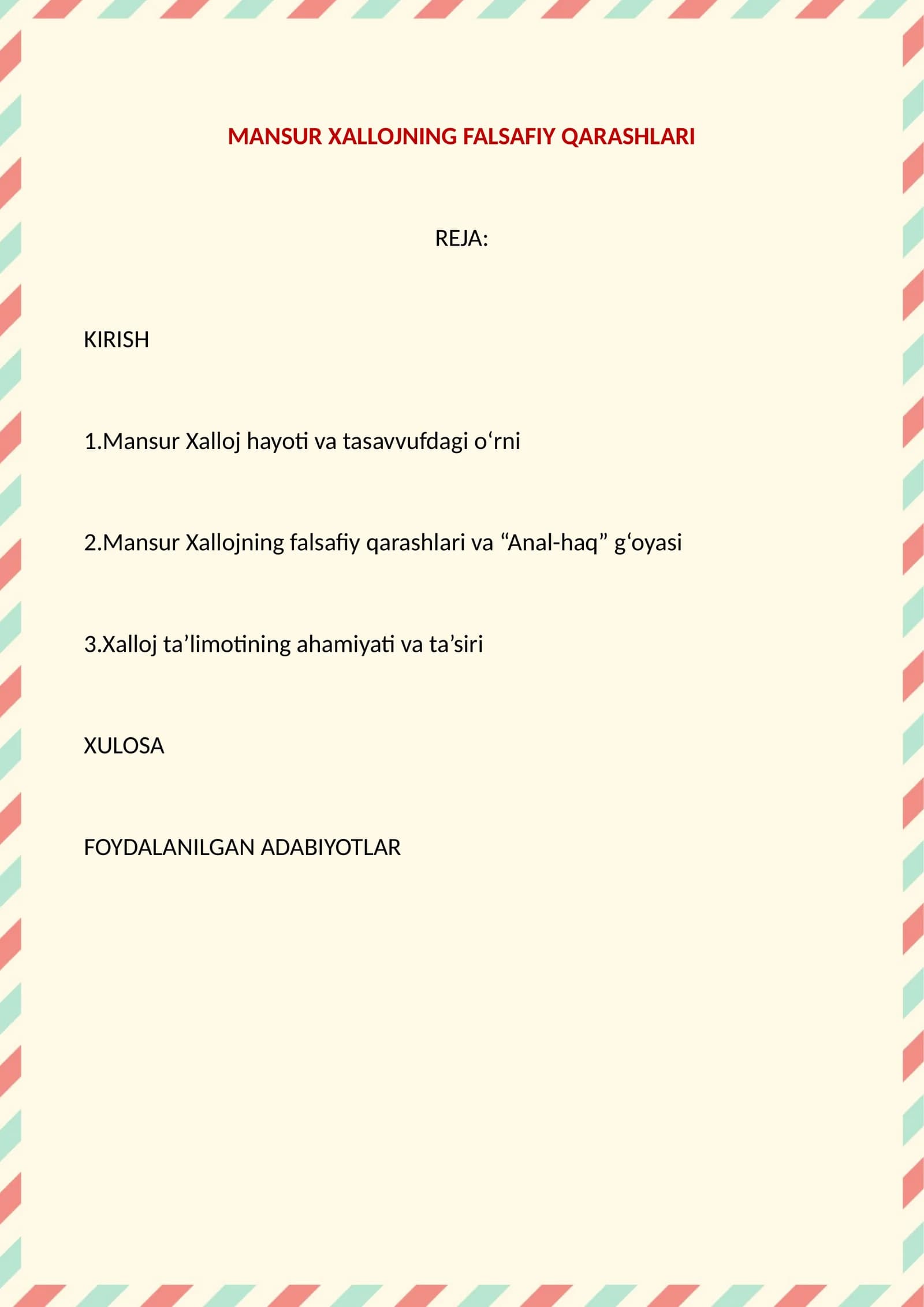 Mansur Xallojning falsafiy qarashlari