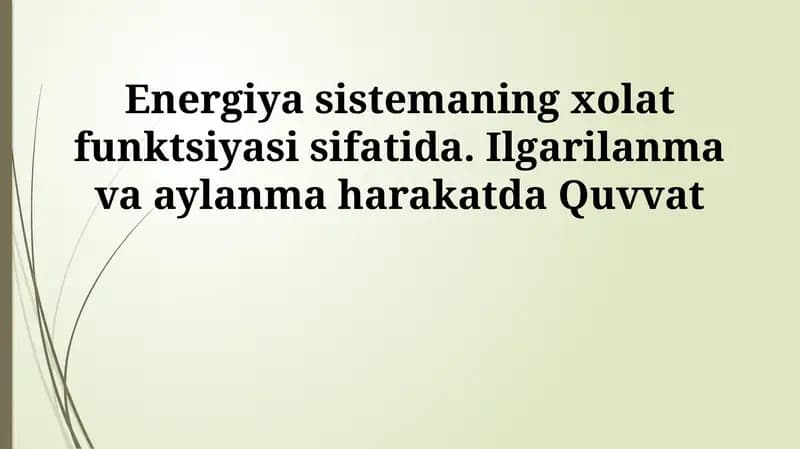 Energiya Sistemasining Xolat Funksiyasi