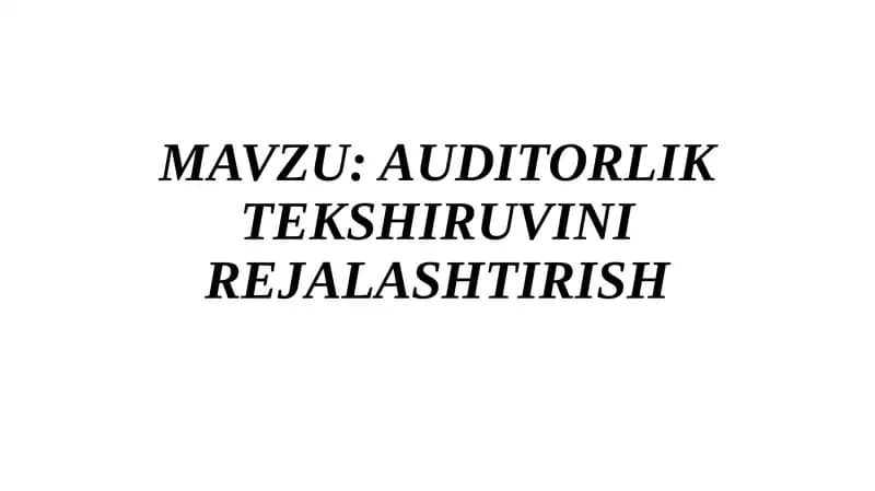 AUDITORLIK TEKSHIRUVINI REJALASHTIRISH