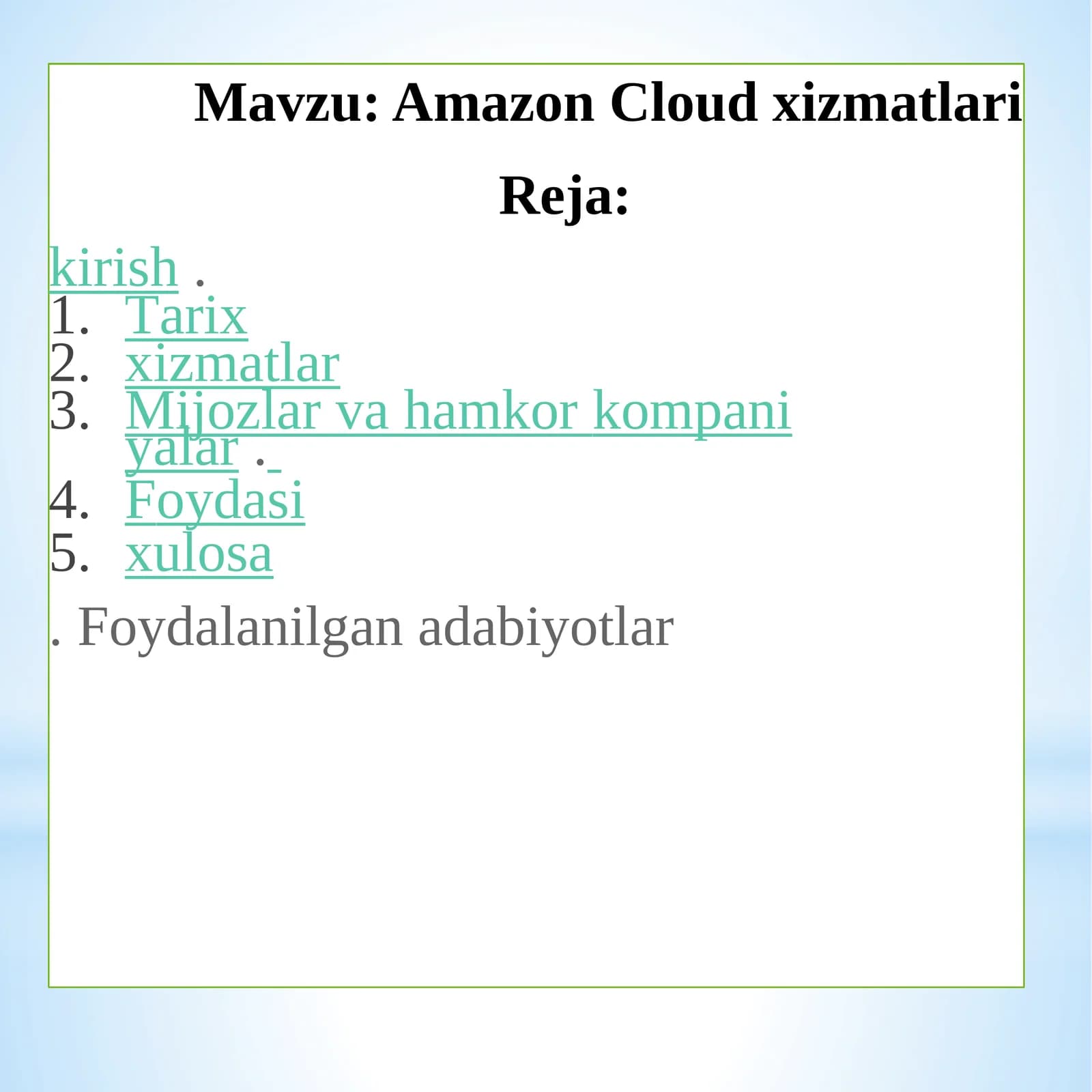 Amazon Cloud xizmatlari