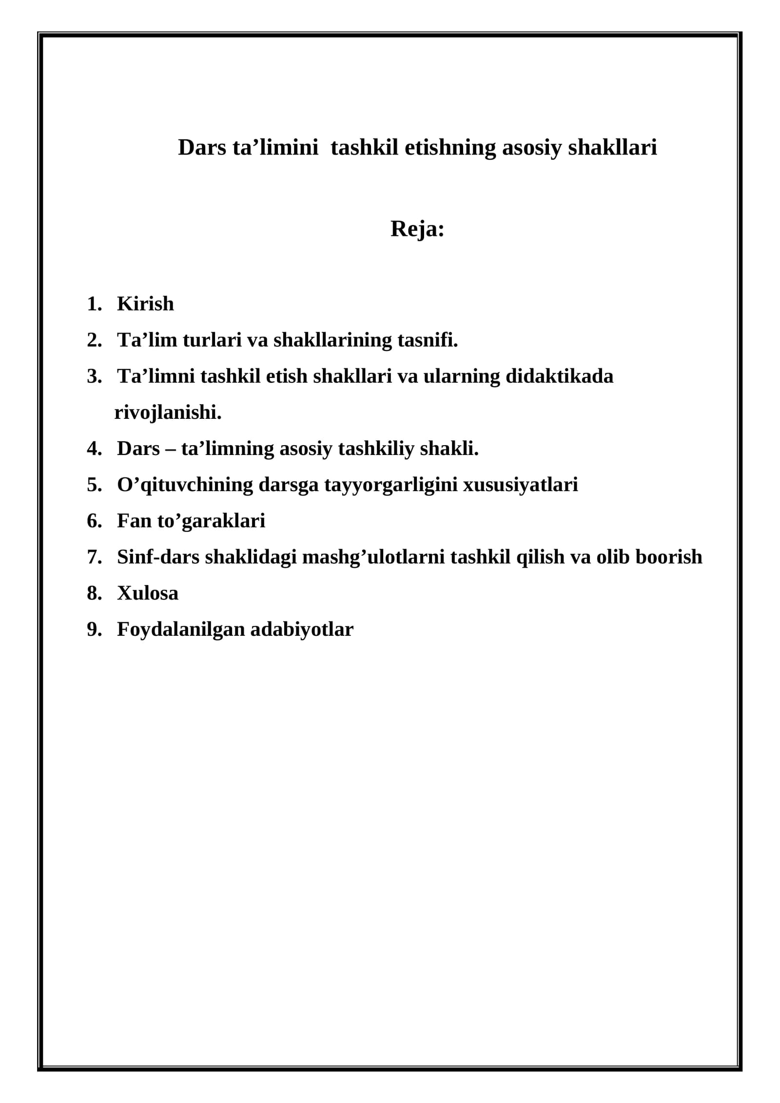 Dars ta’limini tashkil etishning asosiy shakllari