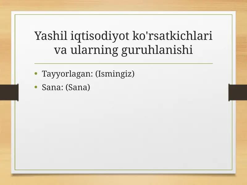 Yashil iqtisodiyot ko'rsatkichlari