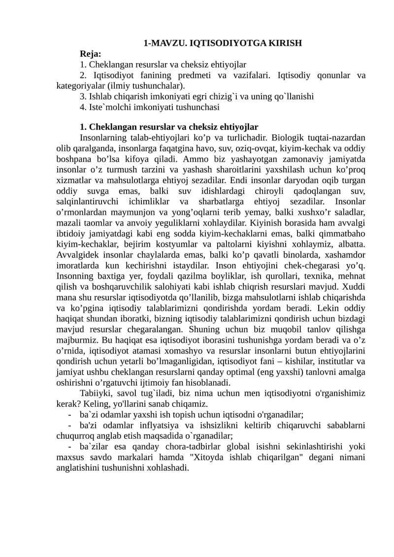Iqtisodiyotga Kirish