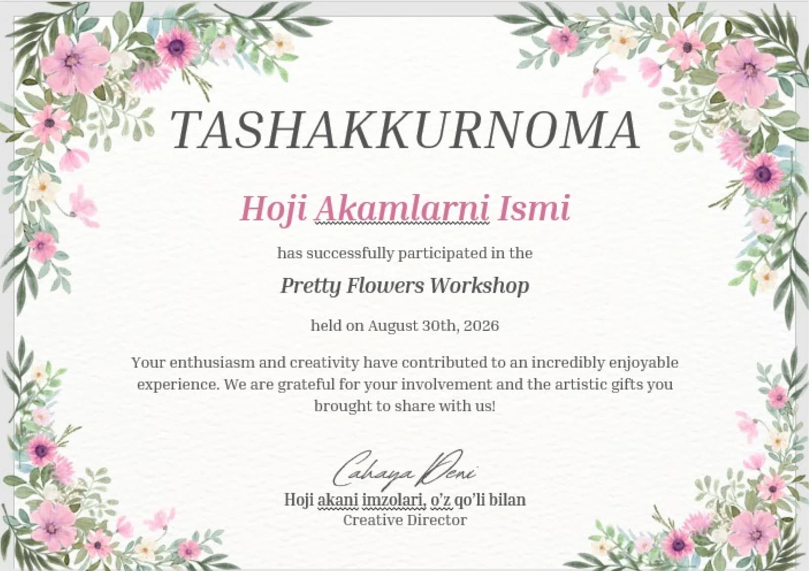 TASHAKKURNOMA