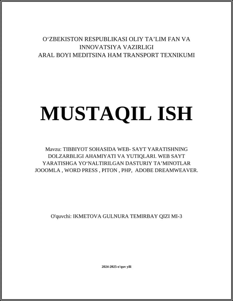 Tibbiyot sohasida web-sayt yaratishning dolzarbligi