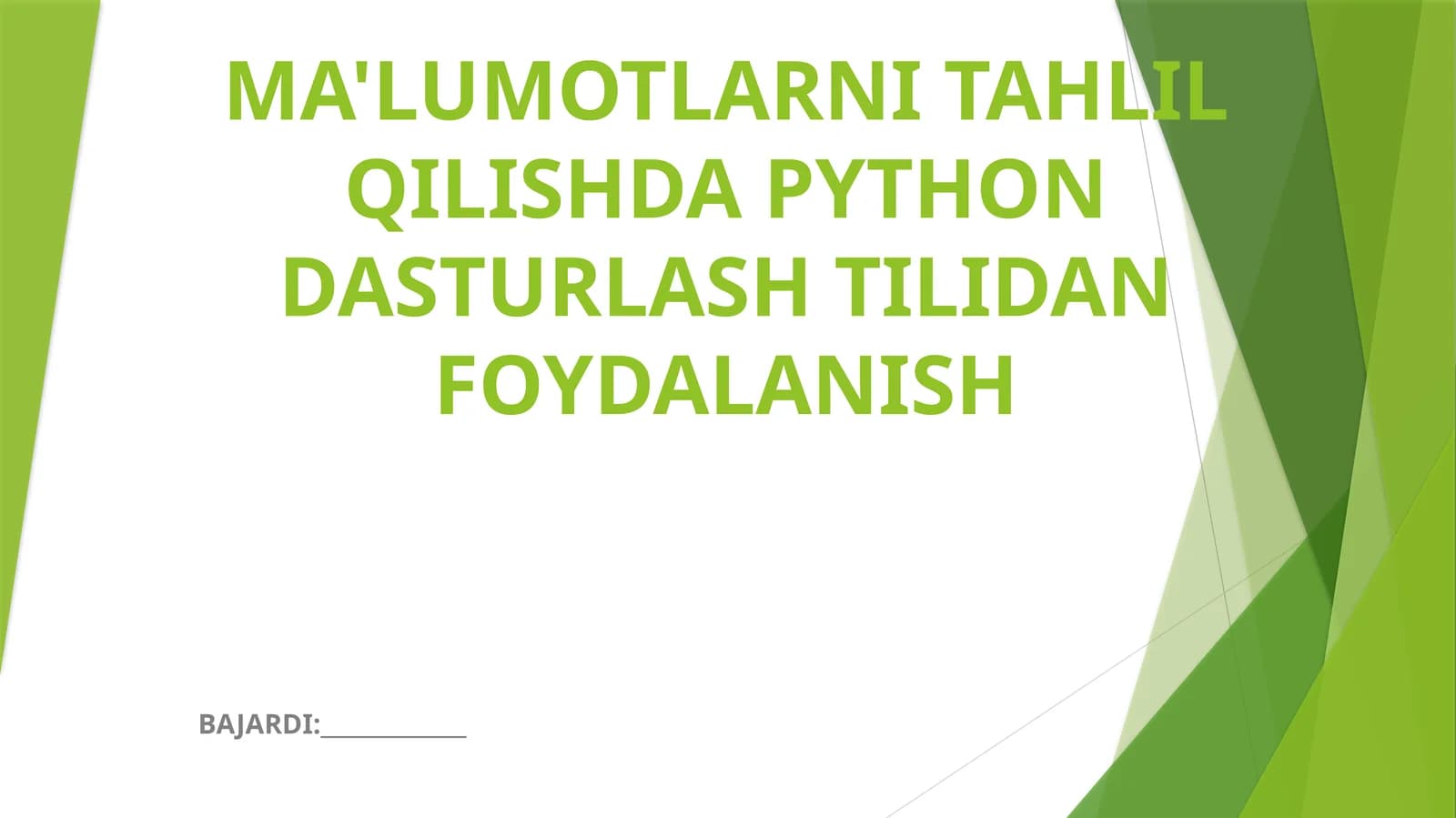 PYTHON DASTURLASH TILIDAN FOYDALANISH