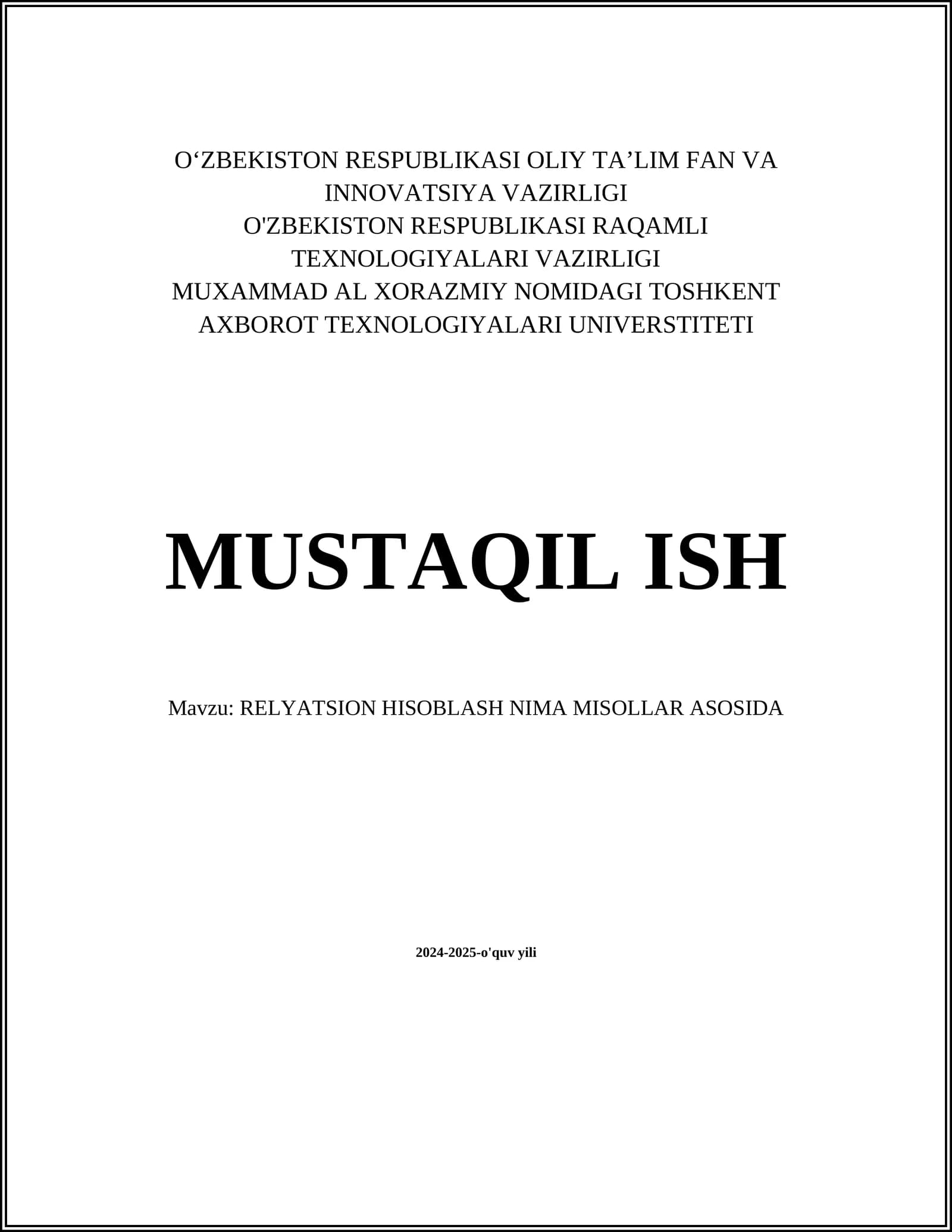 RELYATSION HISOBLASH NIMA MISOLLAR ASOSIDA