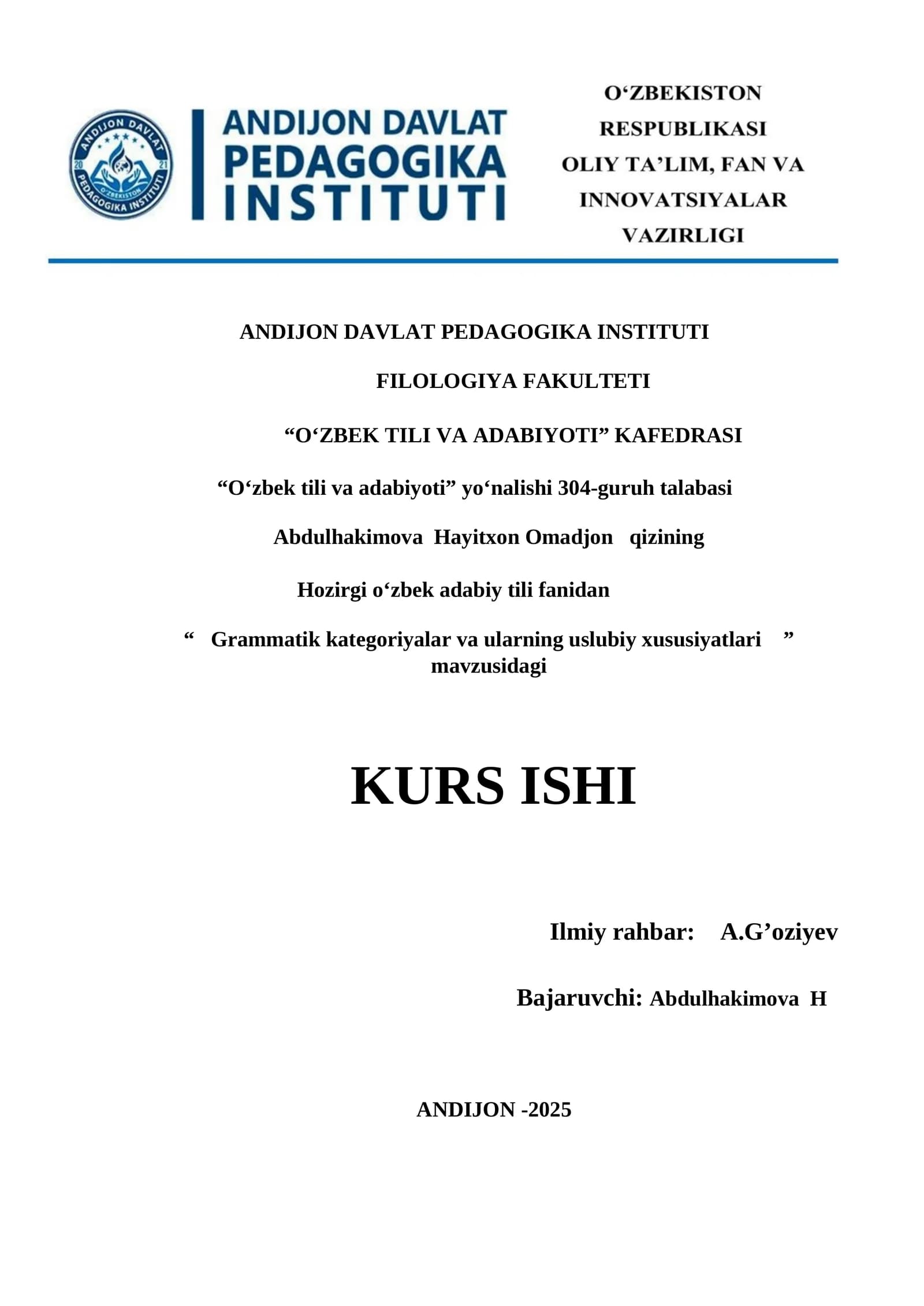 Grammatik kategoriyalar va ularning uslubiy xususiyatlari