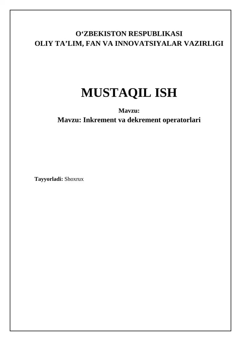 Inkrement va Dekrement Operatorlari
