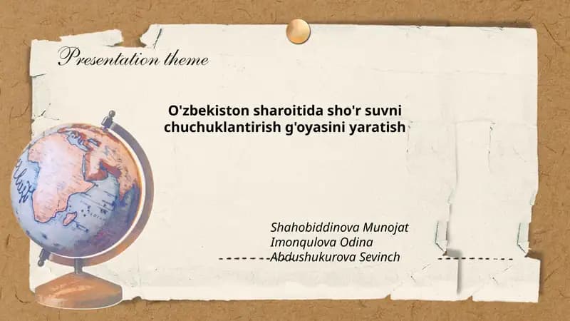 O'zbekiston sharoitida sho'r suvni chuchuklantirish g'oyasini yaratish