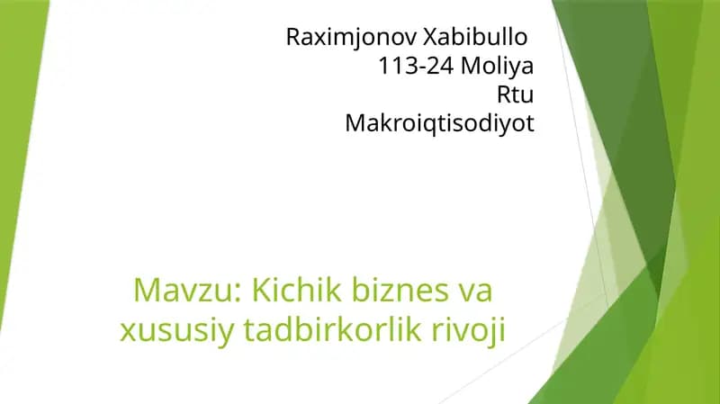Kichik biznes va tadbirkorlik rivoji