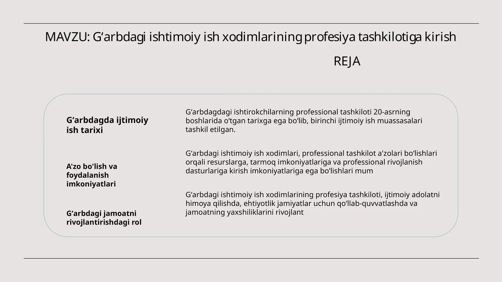 Gʻarbdagi ishtimoiy ish xodimlarining profesiya tashkilotiga kirish