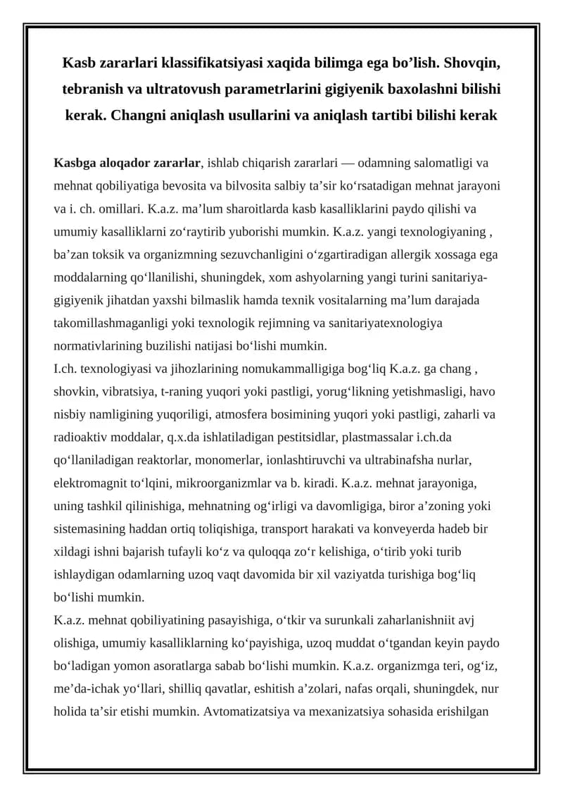 Kasb zararlari klassifikatsiyasi