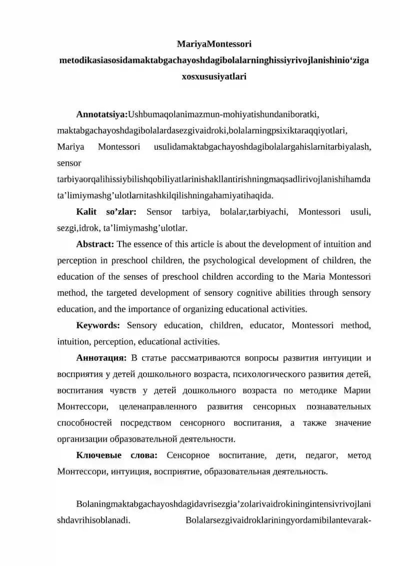 Mariya Montessori metodikasi