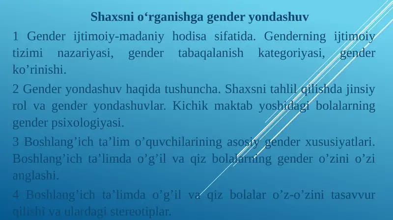 Gender yondashuvning ma'noli