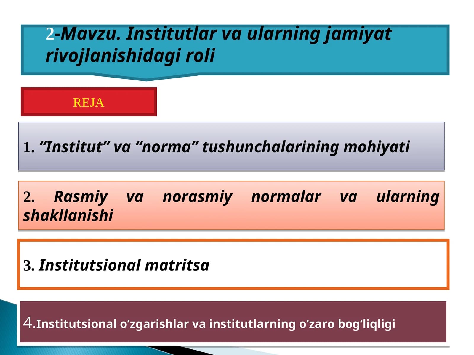 Institutlar va ularning jamiyat rivojlanishidagi roli