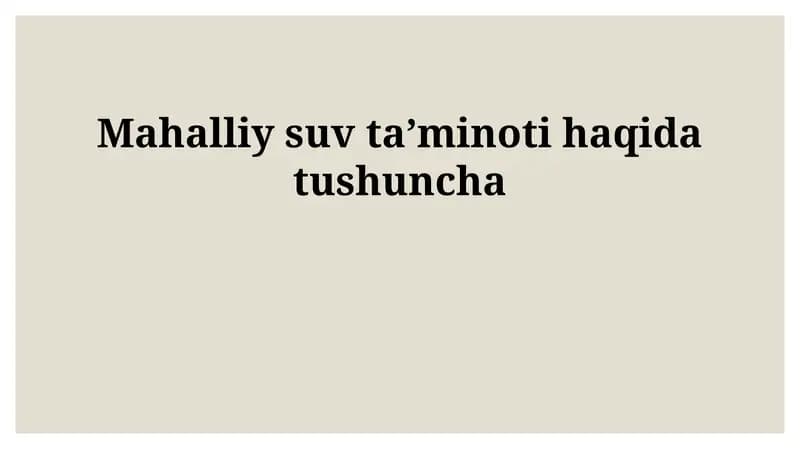 Mahalliy suv ta'minoti manbalari