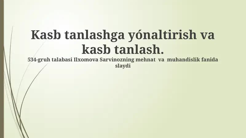 Kasb Tanlash va Yo'naltirish