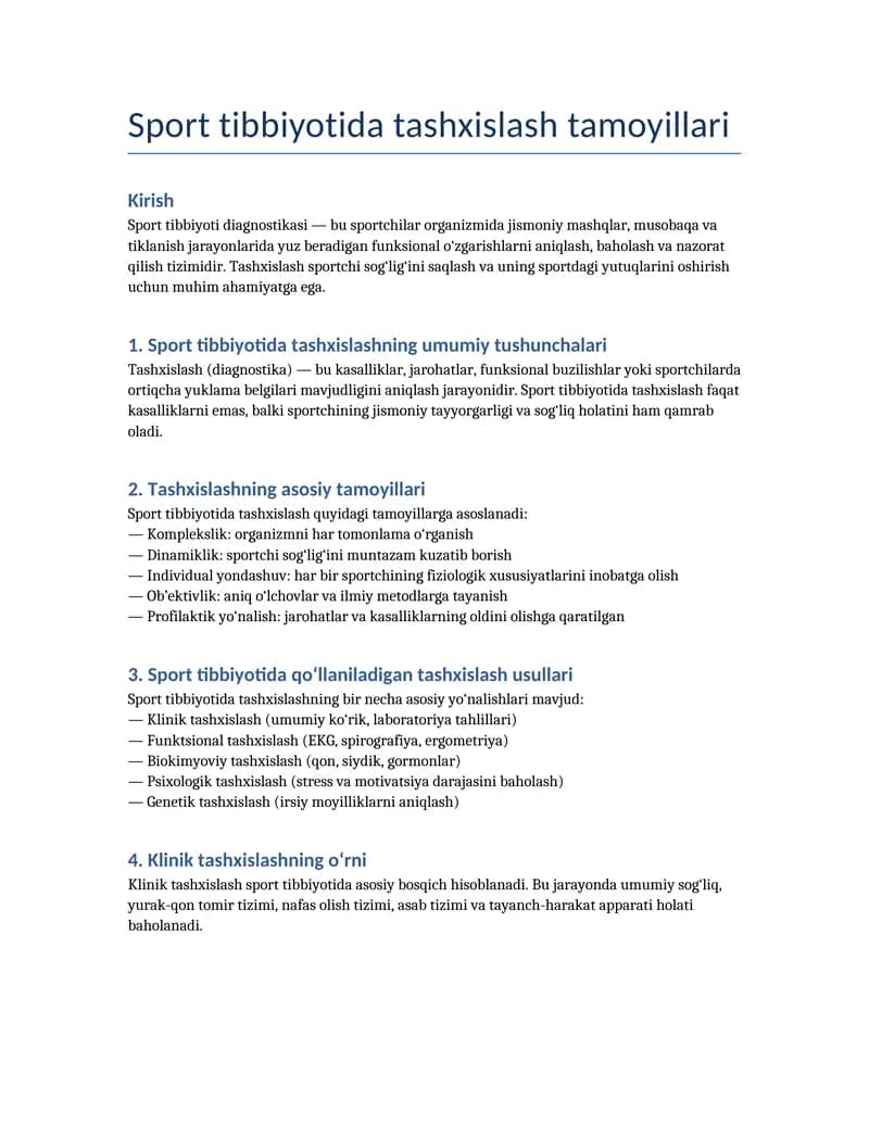 Sport tibbiyotida tashxislash tamoyillari