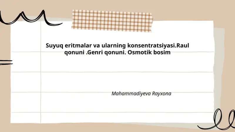 Suyuq eritmalar va ularning konsentratsiyasi