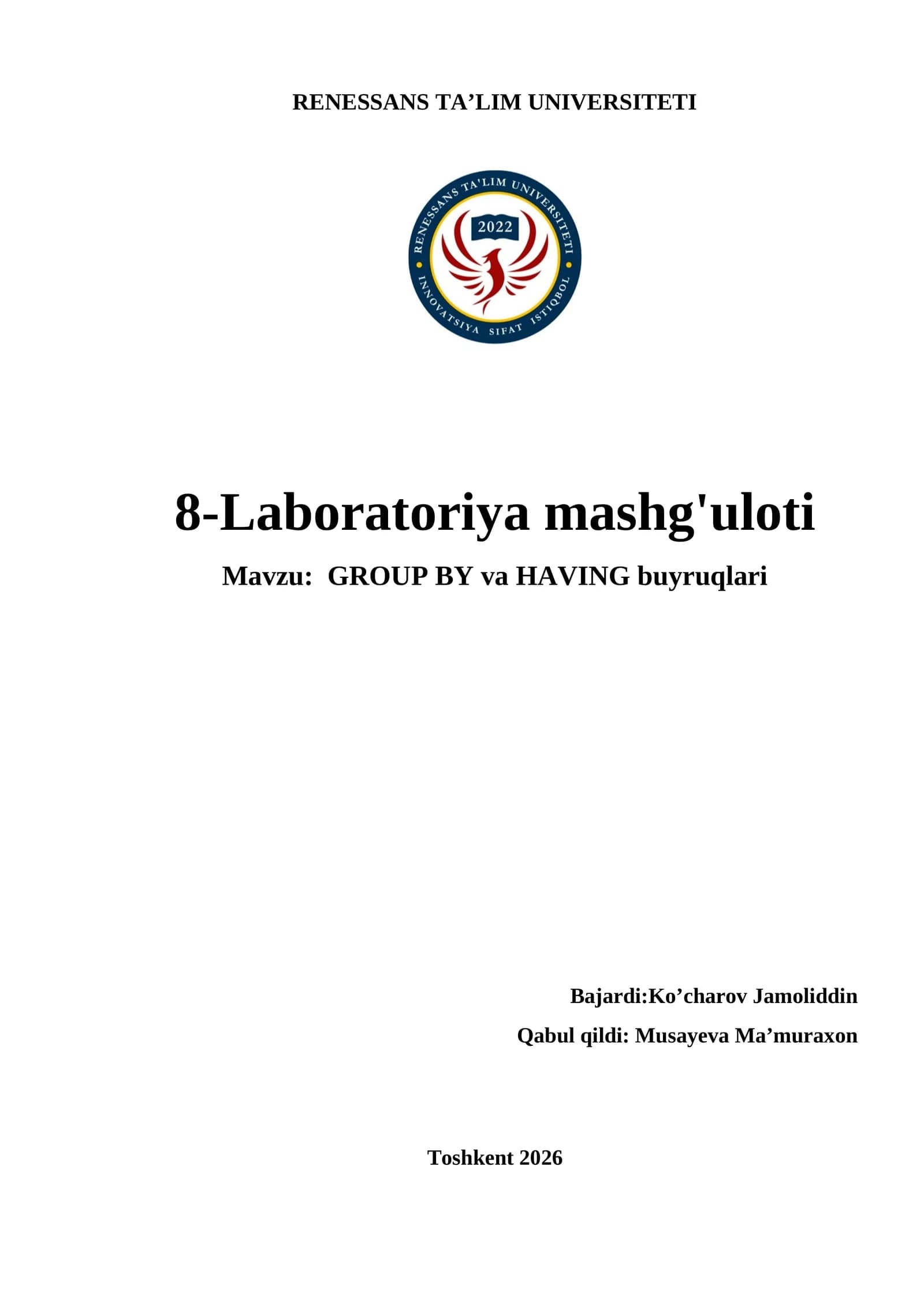 8-Laboratoriya mashg'uloti
