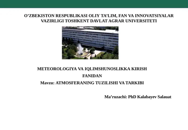 ATMOSFERANING TUZILISHI VA TARKIBI