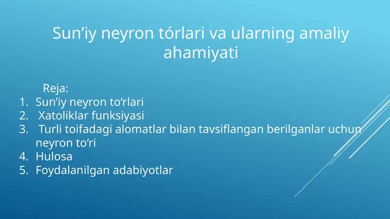 Sunʼiy neyron toʻrlari va ularning amaliyahamiyati