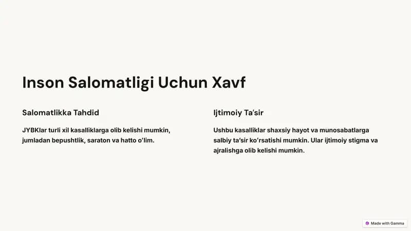 Inson Salomatligi Uchun Xavf