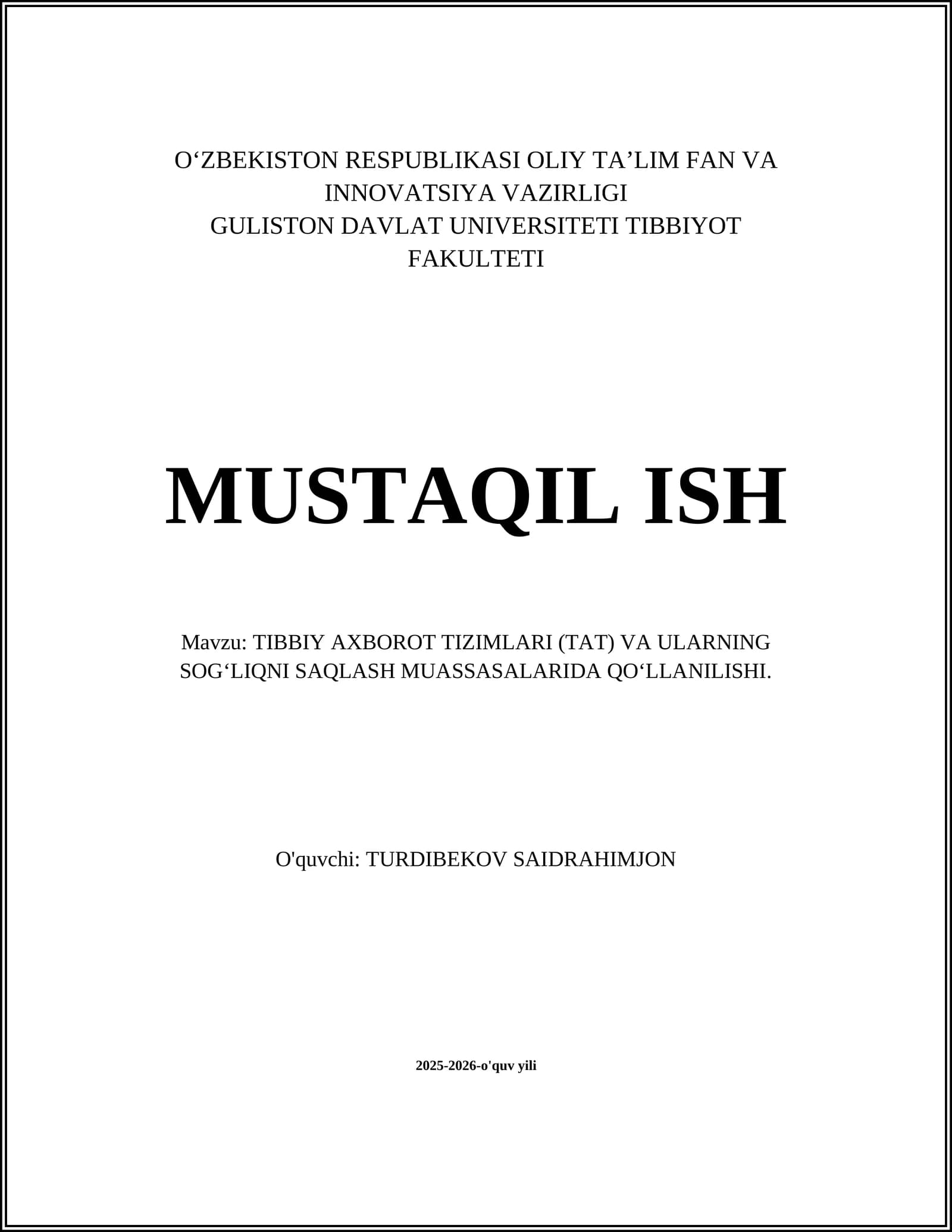 Tibbiy axborot tizimlari (TAT)