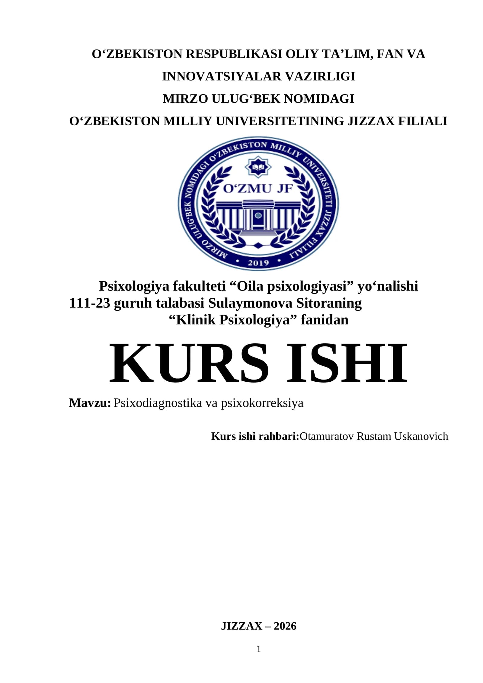 Psixodiagnostika va psixokorreksiya
