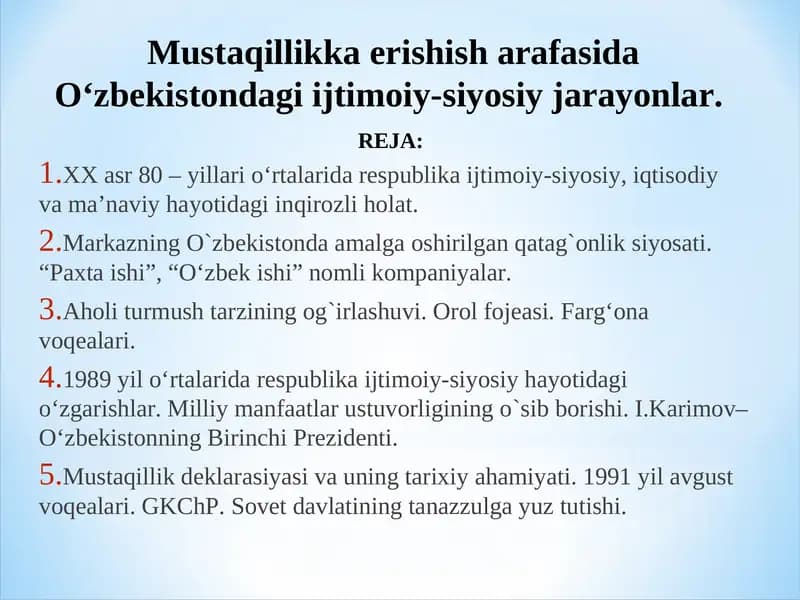O'zbekistondagi Ijtimoiy-siyosiy Jarayonlar