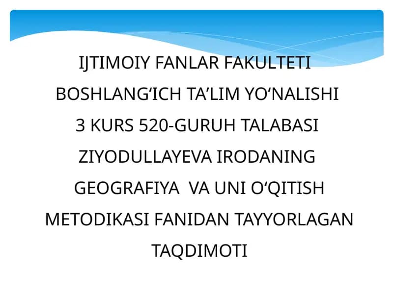 Geografiya va unioʻqitish metodikasi