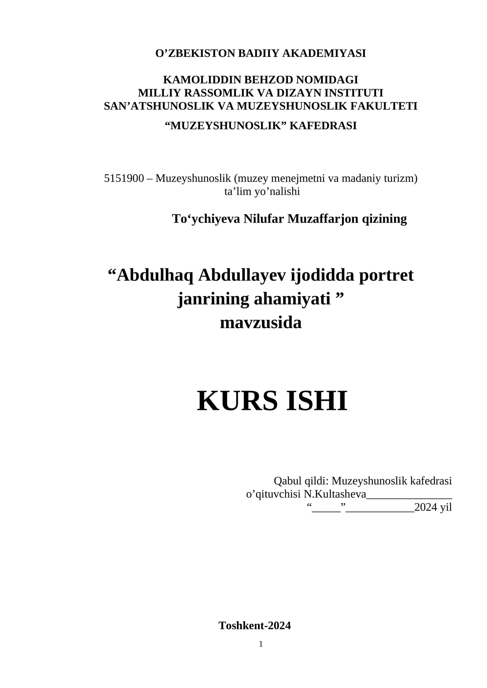 Abdulhaq Abdullayev ijodidda portret janrining ahamiyati