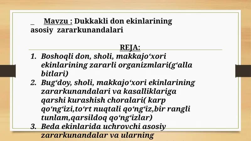 Dukkakli don ekinlarining asosiy zararkunandalari