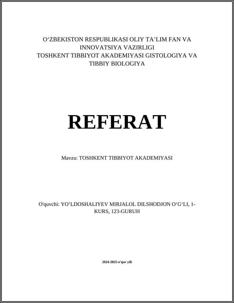 Toshkent Tibbiyot Akademiyasi Referat