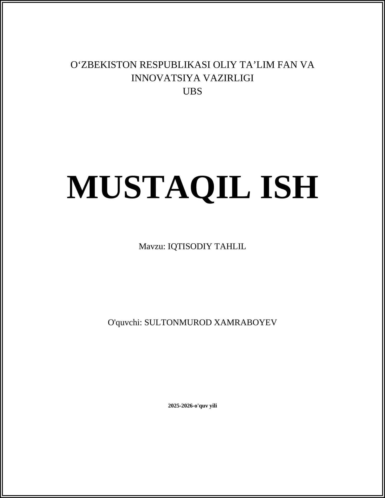 IQTISODIY TAHLIL