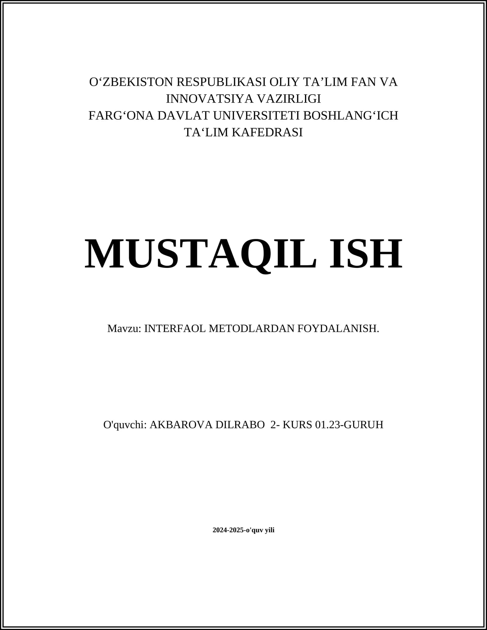 INTERFAOL METODLARDAN FOYDALANISH