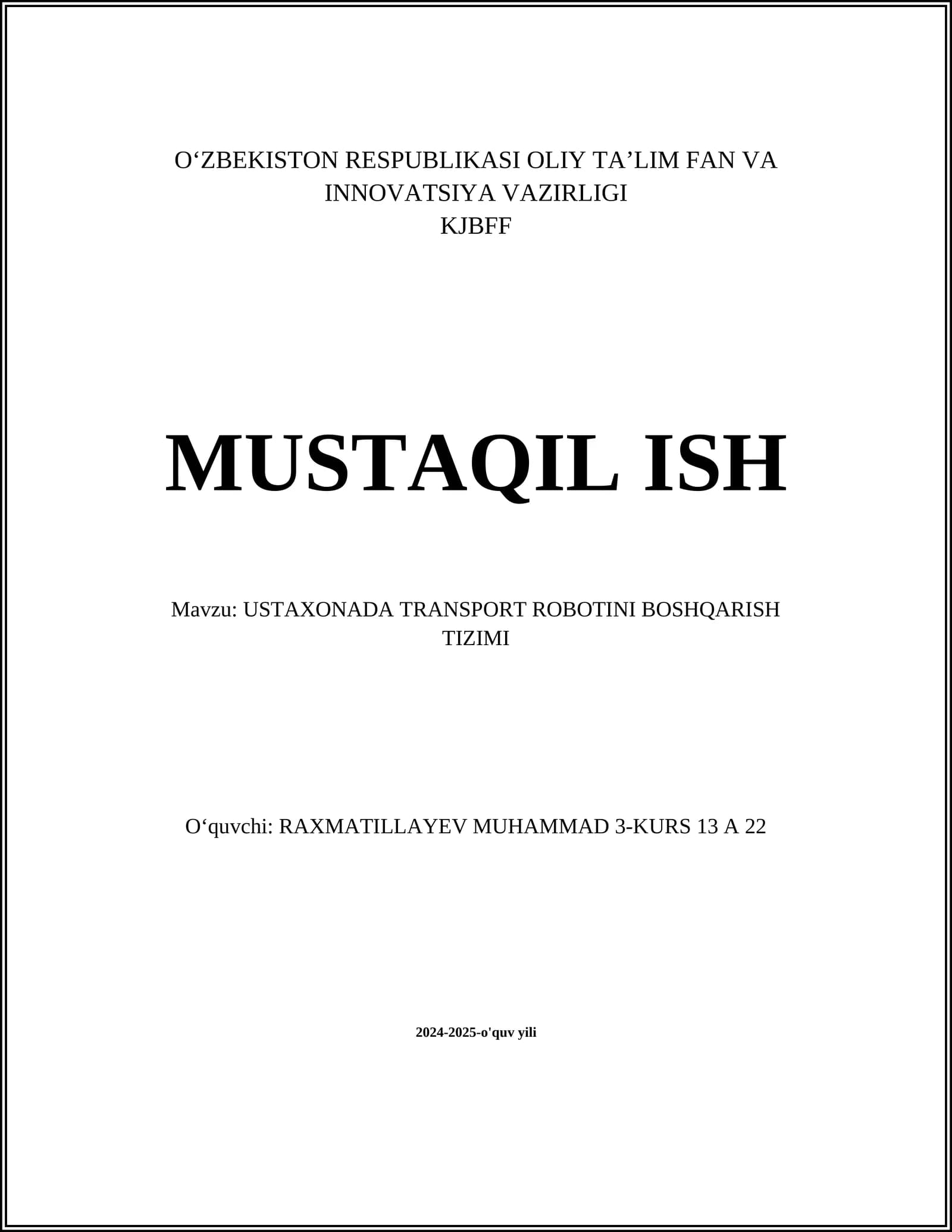 USTAXONADA TRANSPORT ROBOTINI BOSHQARISH TIZIMI