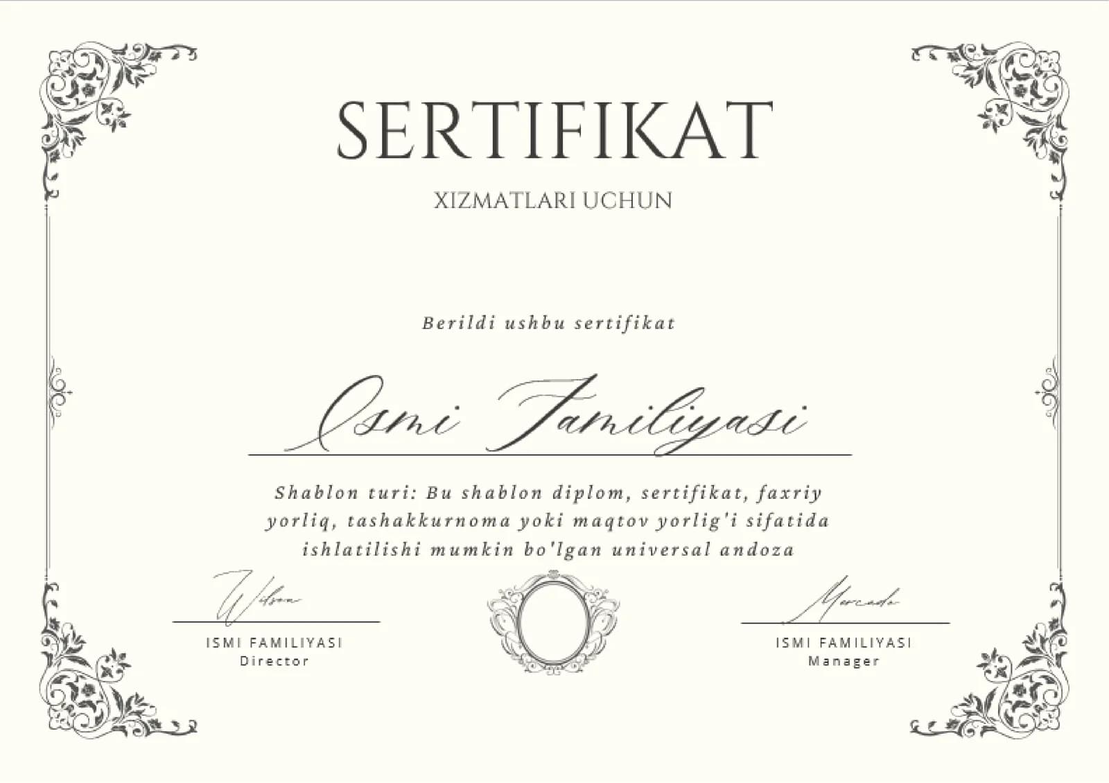 SERTIFIKAT shablon