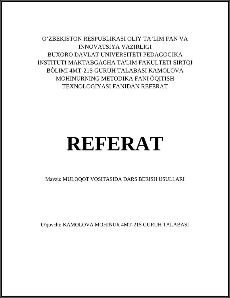 MULOQOT VOSITASIDA DARS BERISH USULLARI
