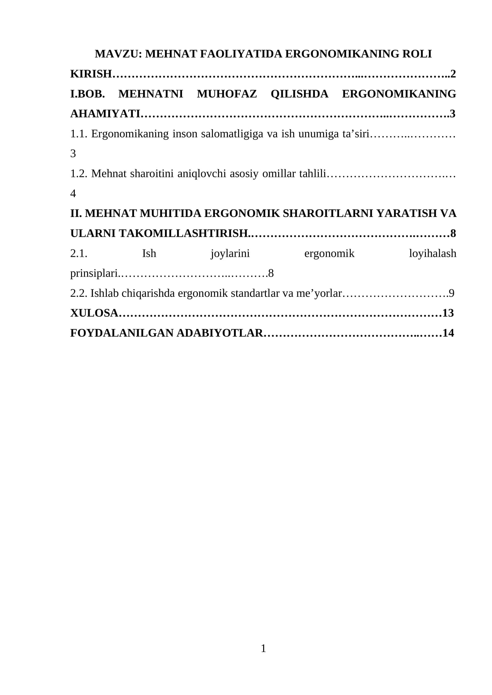 MEHNAT FAOLIYATIDA ERGONOMIKANING ROLI