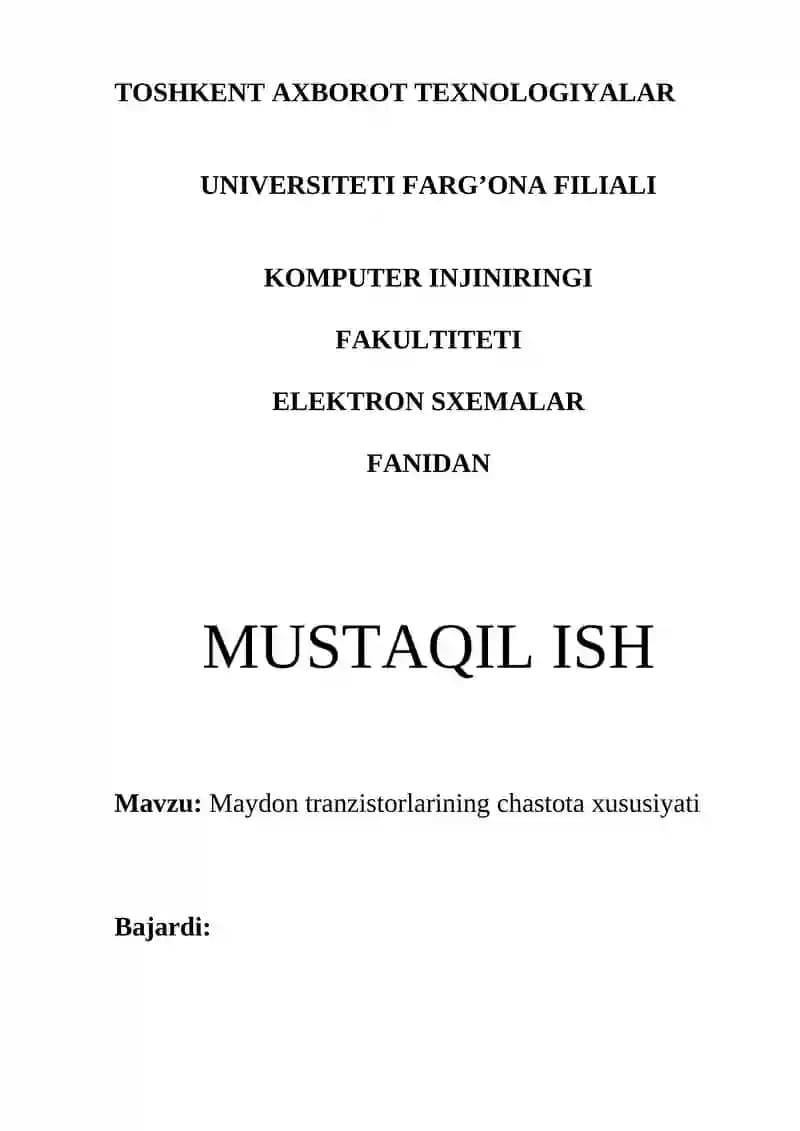 Maydon tranzistorlarining chastota xususiyati