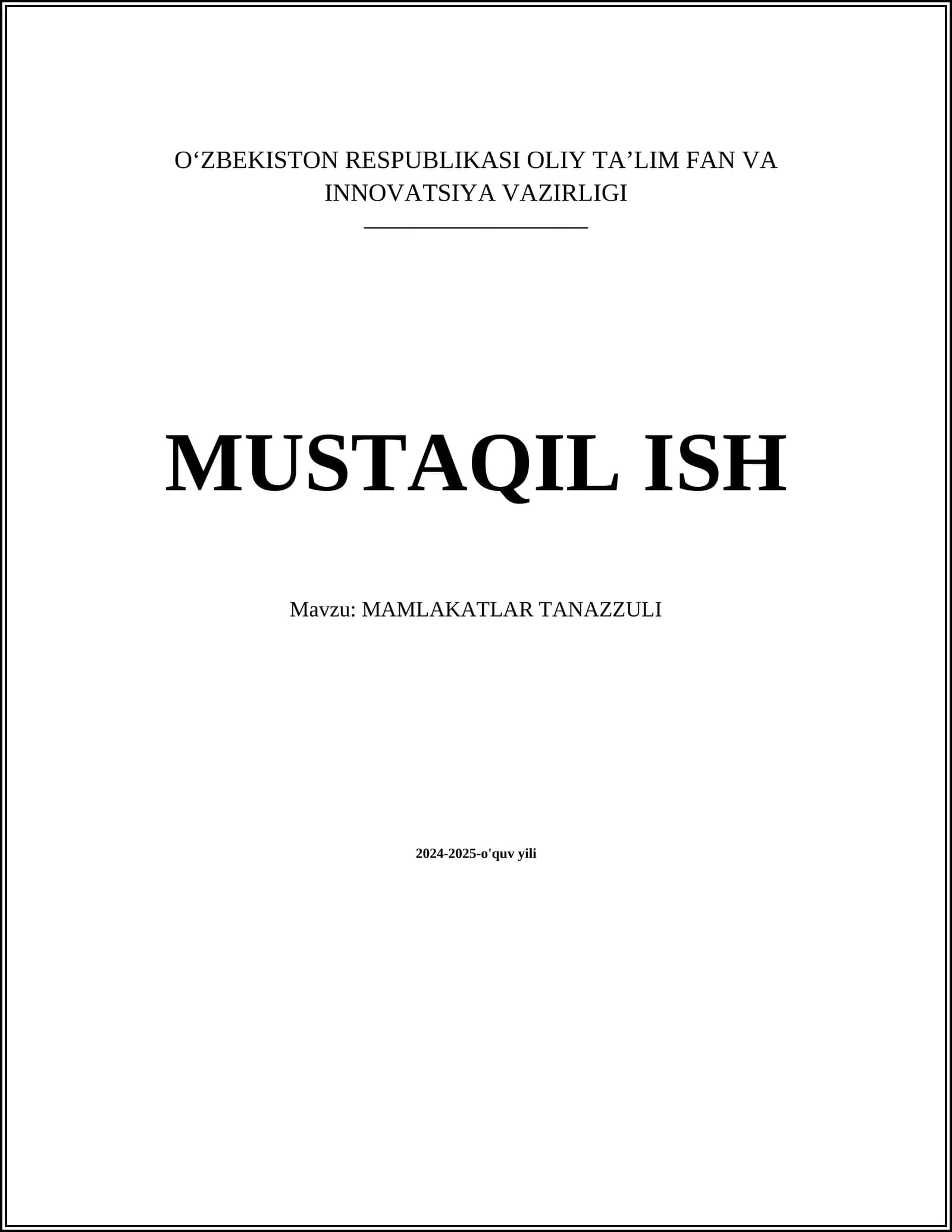 MAMLAKATLAR TANAZZULI