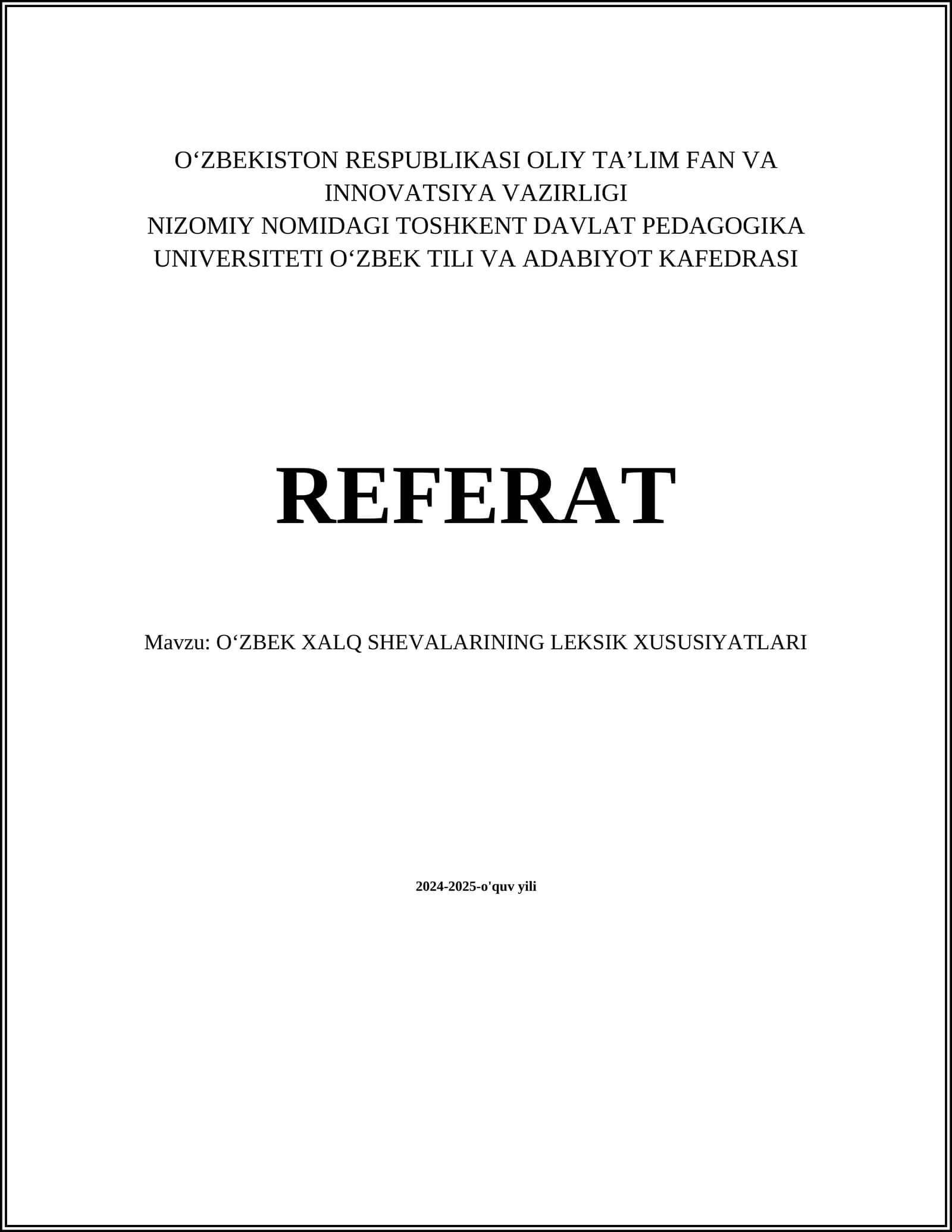 Oʻzbek xalq shevalarining leksik xususiyatlari