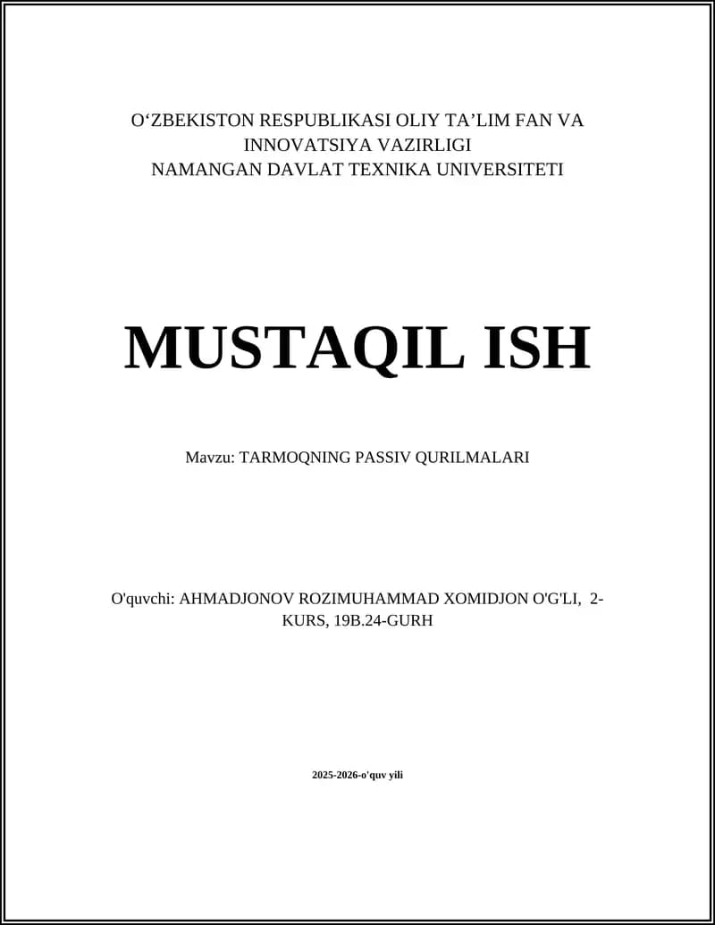 TARMOQNING PASSIV QURILMALARI