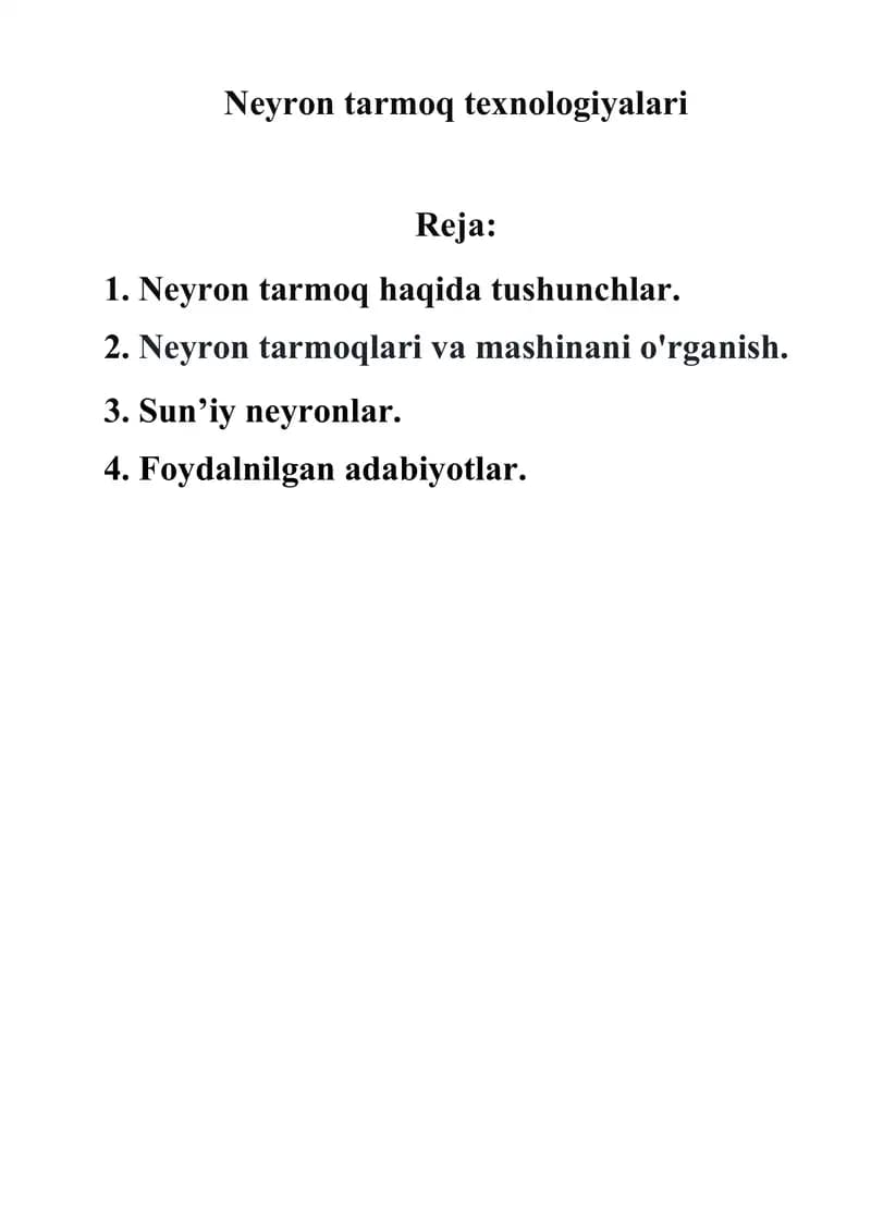 Neyron tarmoq texnologiyalari