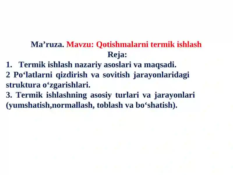 Qotishmalarni termik ishlash