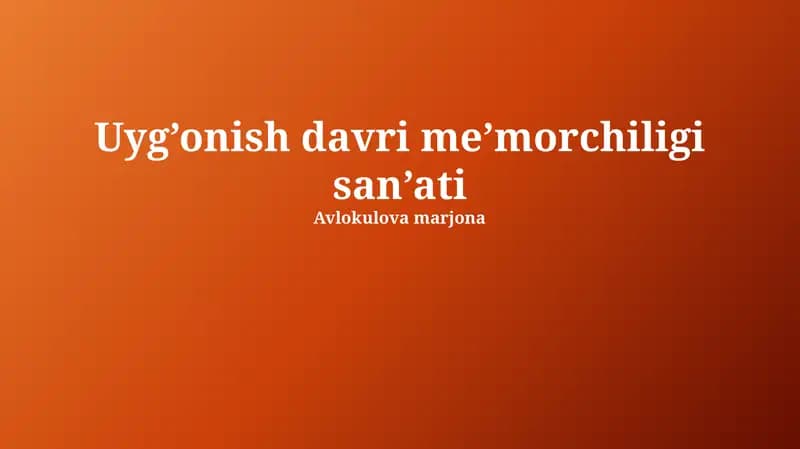 Uyg’onish davri me’morchiligi san’ati