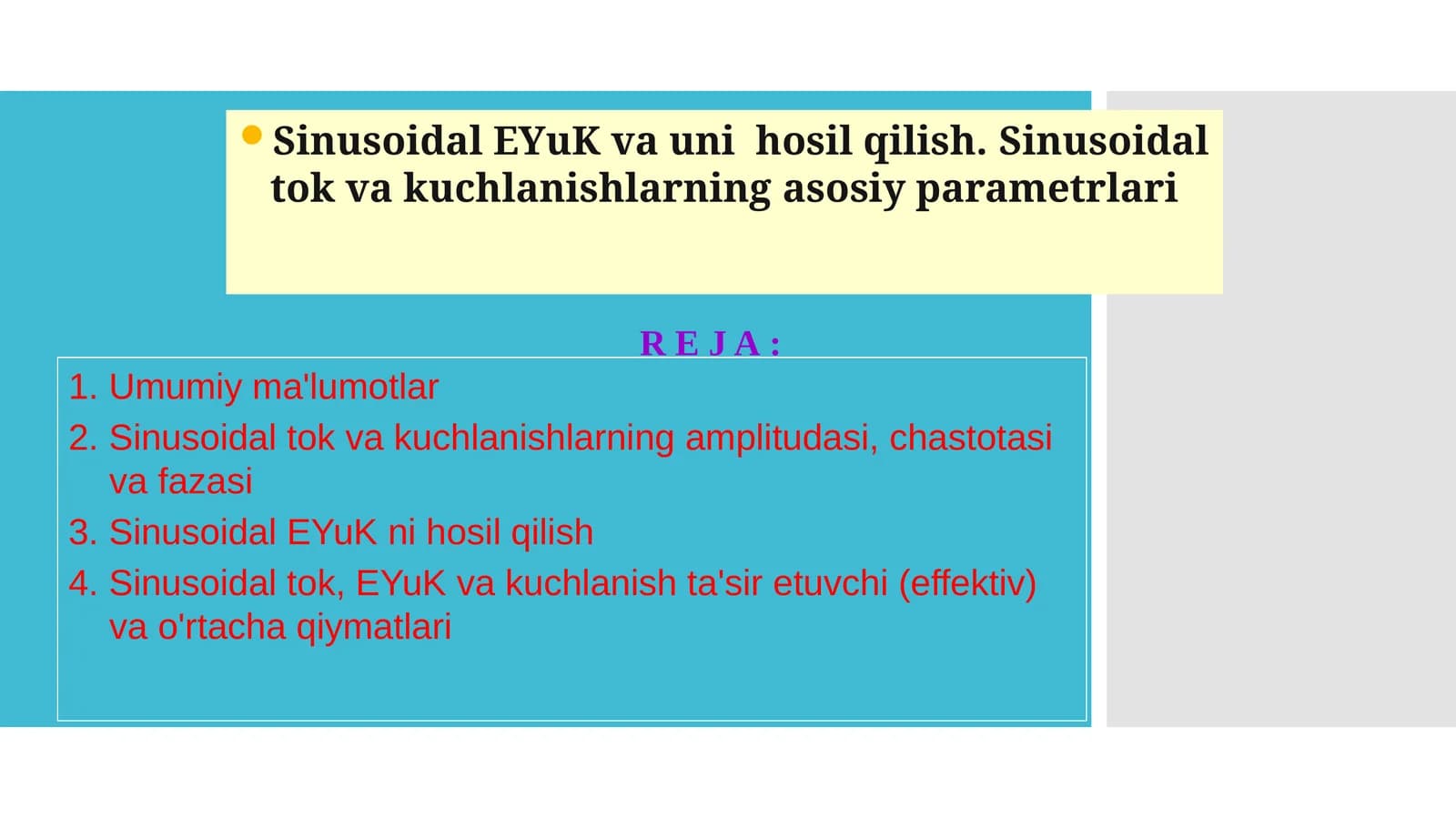 Sinusoidal EYuK va uni hosil qilish