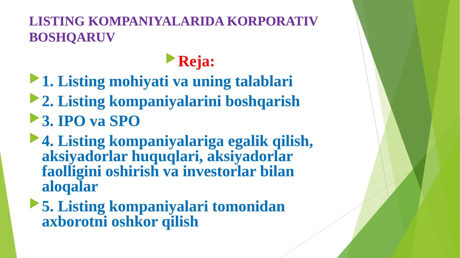 Listing Kompaniyalarida Korporativ Boshqaruv